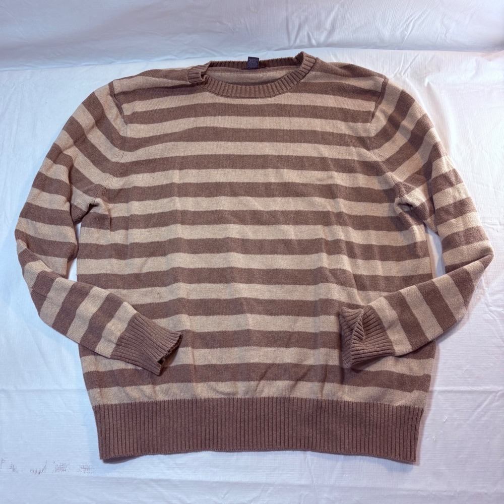 GH Bass & Co Mens XL Striped Crewneck Sweater Brown Tan Cotton Wool Blend 5112‎